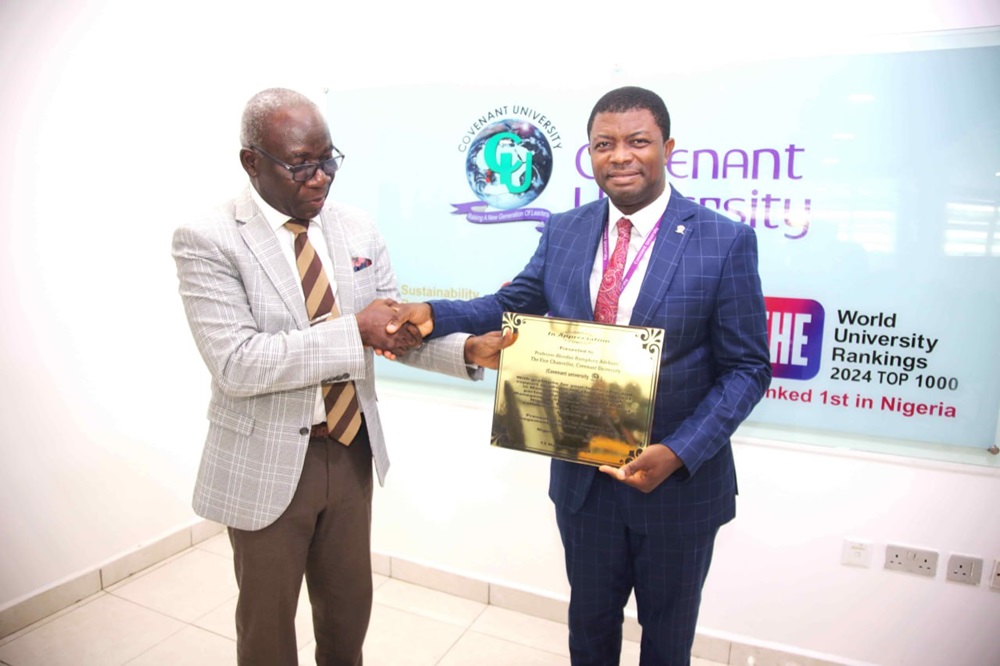 Society of Management Systems Practitioners of Nigeria Visits CU, Presents VC with Prestigious Award